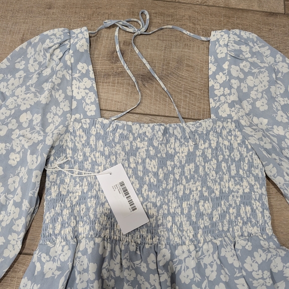 Girls Light Blue Floral Smocked Dress - Picture 2 of 3